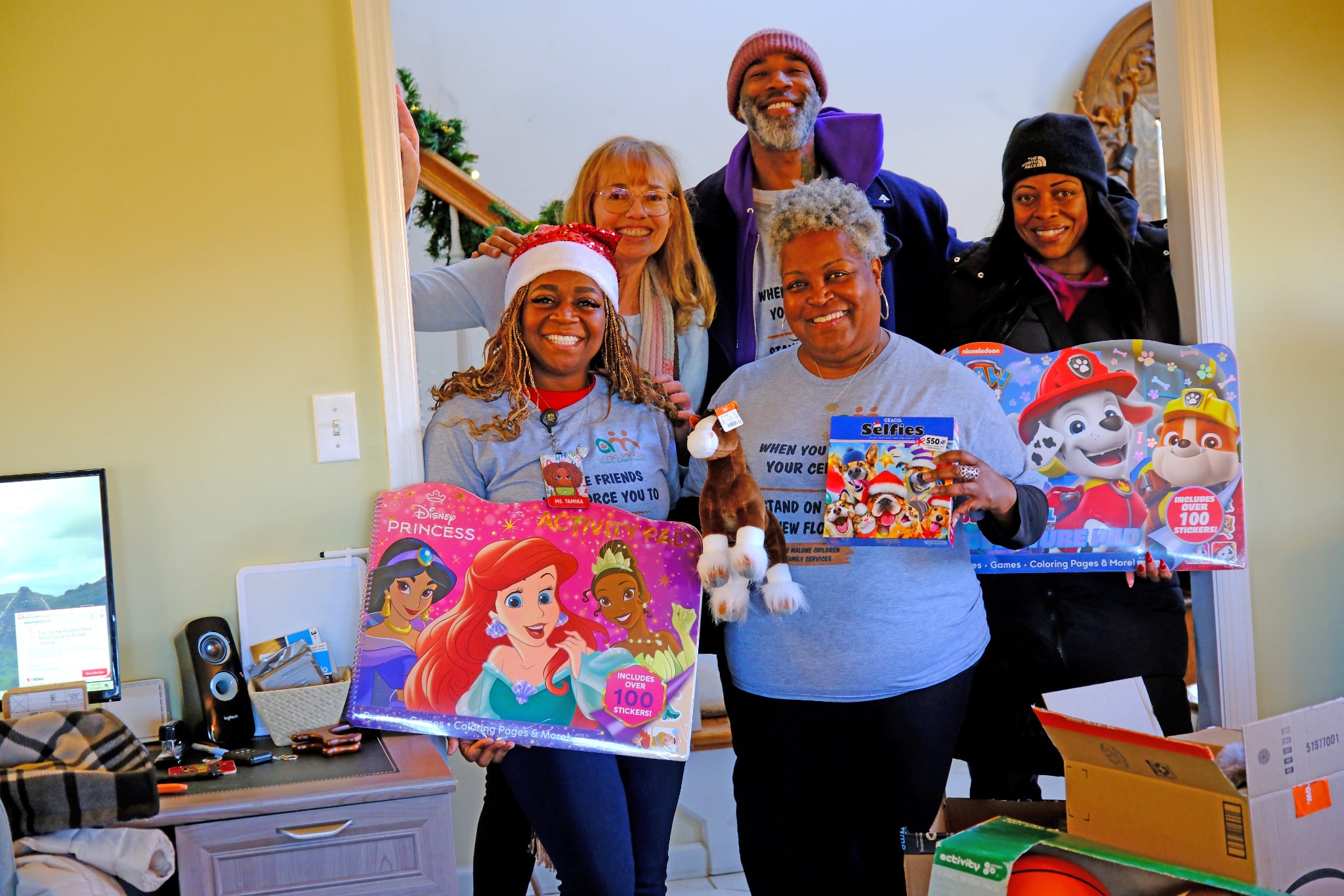 Mitzi and friends delivering toys